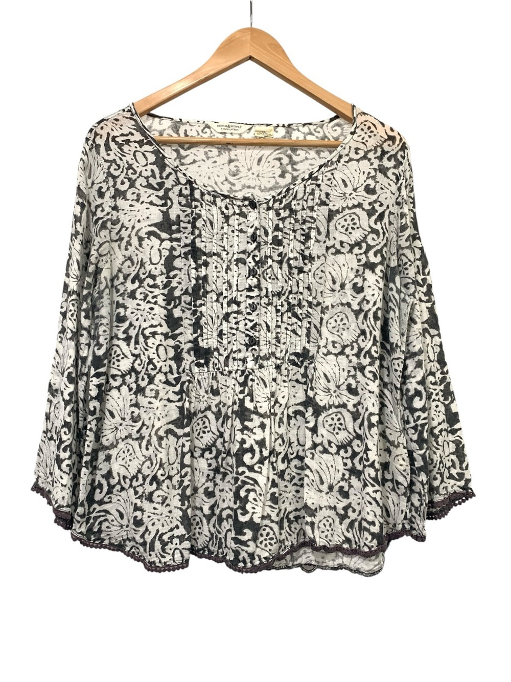 Denim & Supply Ralph Lauren Cotton Top Size Large Pleated Front Yoke